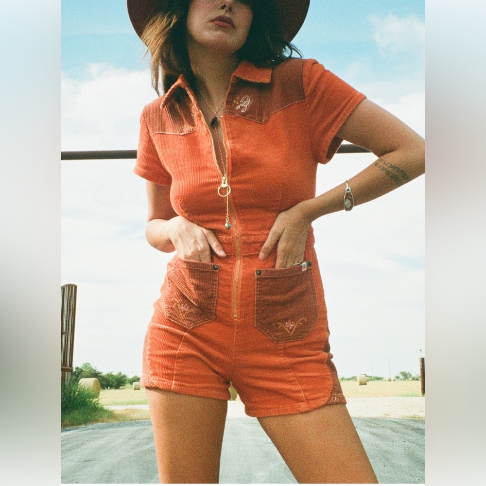 Classic Rock Couture Cinnamon Girl Rust Corduroy Playsuit